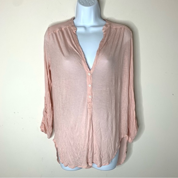 Aritzia Babaton Women's Top Julien Blouse V-neck 3/4 length sleeve Pink Size XS - Picture 9 of 15